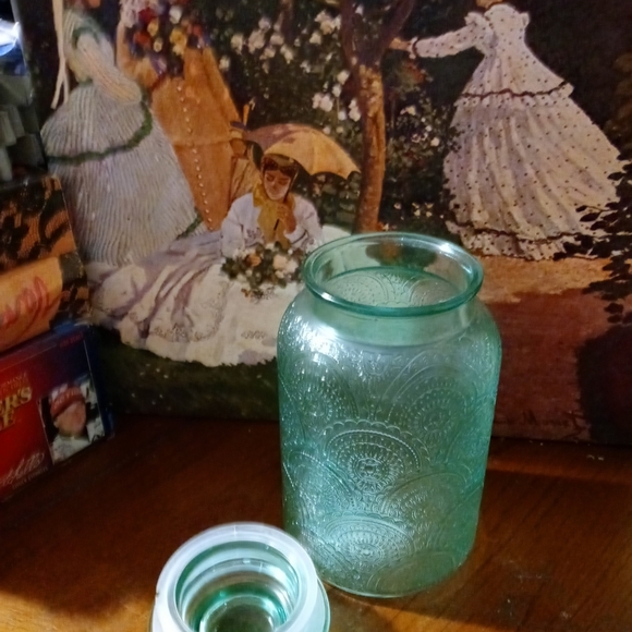 5 Vintage Fortecrisa pink glass saucers set. &Adeline Blue Cookie Jar,Nice ๐ป๐ - Picture 9 of 15